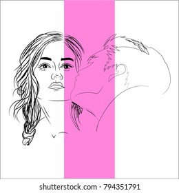 Vector illustration character of couple lovers, get closed, look at each other, embrace and intimacy romance, concept of Valentine's season.