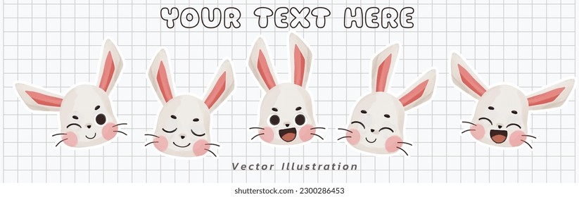 vector illustration character of cute bunny rabbit avatar in various emotion. Happy bunny emoticon.