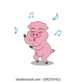 Vector illustration of character cute pig cartoon dancing isolated on white background