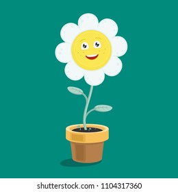 Vector Illustration character daisy flower in a pot
