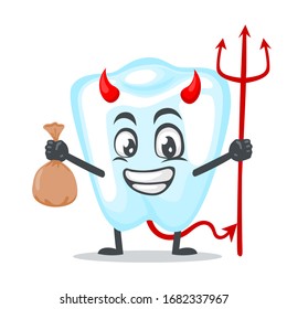 vector illustration of character or dental mascot wearing devil costume and holding trident