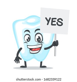 vector illustration of character or dental mascot holding sign says yes
