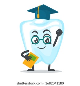 vector illustration of character or dental mascot graduation hat and holding book