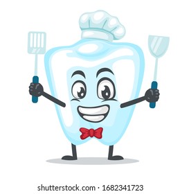 vector illustration of character or dental mascot wearing chef hat and holding spatula