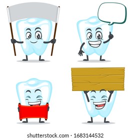vector illustration of character or dental mascot collection set with blank sign theme
