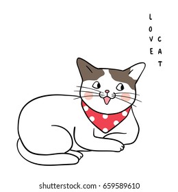 Vector illustration character design adorable cat and wording love cat.