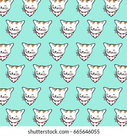 Vector illustration character design adorable head of cat on green pastel.