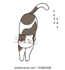 Vector illustration character design adorable cat and wording love cat.Draw doodle style.