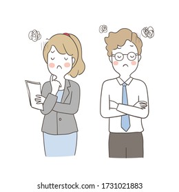 Vector illustration character design angry young business man and woman.Draw doodle cartoon style.