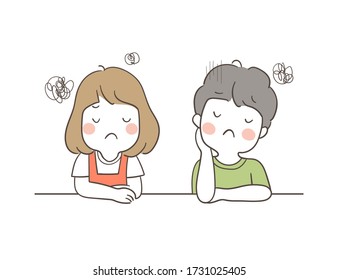 Vector illustration character design angry boy and girl.Draw doodle cartoon style.