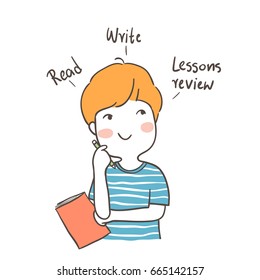 Vector illustration character design a boy planing exam preparation.