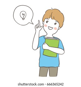 Vector illustration character design boy has a good idea for study and speech bubble.