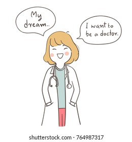 Vector illustration character design a boy'dream to be a doctor Profession for kid.Doodle cartoon style.