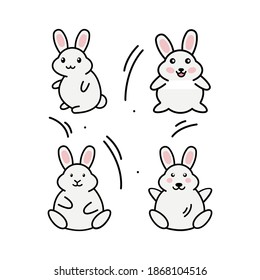 Vector illustration character design collection outline of cute rabbit.Draw doodle cartoon style.