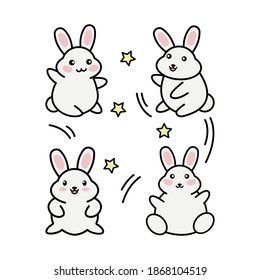 Dibujo del diseño de la colección de personajes de la ilustración del vector de un bonito conejo. Dibujar el estilo de dibujos animados del doodle.
