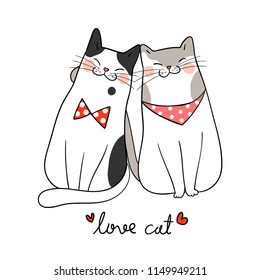 Vector illustration character design couple love of cat with word love cat.Doodle cartoon style.