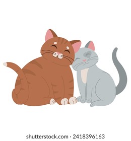 Vector illustration character design couple love of cats on white background. Illustration for Valentine day, wedding. Doodle cartoon style. Illustration for poster, card, invitation, banner