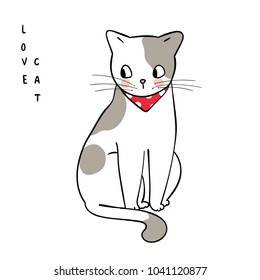 Vector illustration character design cute cat on white color.Draw doodle style.