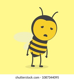 vector illustration character design cute honey yellow bee mascot sad depressed in yellow background