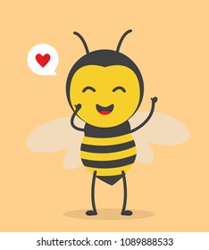 vector illustration character design cute honey yellow bee mascot say love with bubble speech icon in yellow background