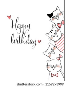 Vector illustration character design cute cat for birthday.Doodle cartoon style.