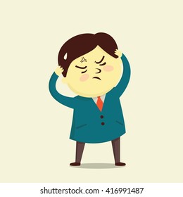 Vector illustration character design of cute businessman in bad expression emotion.