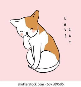 Vector illustration character design cute cat and wording love cat.