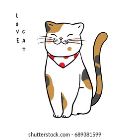 Vector illustration character design cute cat on white color.Draw doodle style.