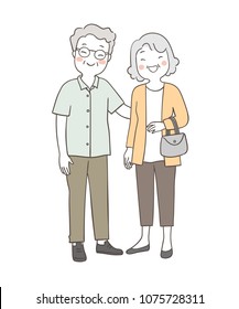 Vector illustration character design elderly senior grandmother and grandfather happy together,Old couple love.Isolated on white color.Draw doodle cartoon style.