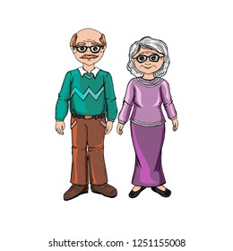 Vector illustration character design elderly senior grandmother and grandfather happy together,Old couple love.Isolated on white color.Draw doodle cartoon style.