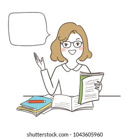 Vector illustration character design happy teacher teaching in class for school Isolated on white.Draw doodle cartoon style.