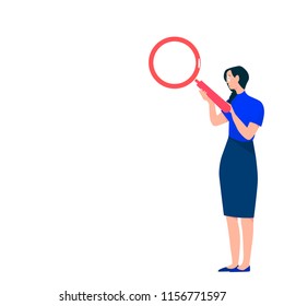 Vector illustration character design happy girl can search with magnifying glass.Can help you find anything.flat design style vector graphic