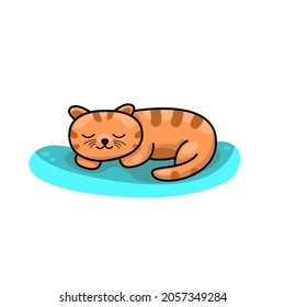 Vector illustration character design orange cat sleeping on blue pastel color so cute happy.Draw doodle style.