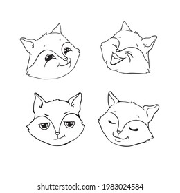 Vector illustration character design outline of cute cat. Draw doodle cartoon style.