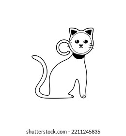 Vector illustration character design outline of cat.Draw doodle style. Cute cat face line icon