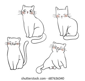 Vector illustration character design outline of cat.Draw doodle style.