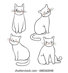 Dibujo de ilustración vectorial, esquema de carácter de gato bonito. Dibujar estilo de doodle.