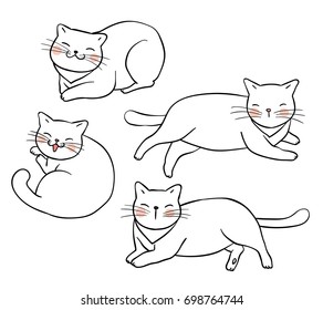 Vector Illustration Character Design Outline Of Cat.Draw Doodle Style.