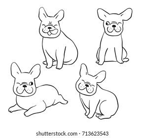 Vector Illustration Character Design Outline Of French Bulldog.Draw Doodle Style.