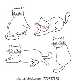 Vector Illustration Character Design Outline Of Cute Cat.Draw Doodle Cartoon Style.