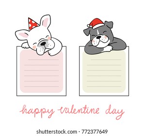 Vector illustration character design paper note of cute dog for Valentine day.Doodle cartoon style.