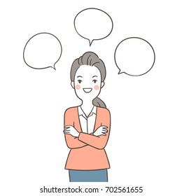 Vector illustration character design teacher talking some ting and speech bubble.Doodle style.