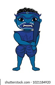 Vector illustration character design of Thai giant or Yak in blue color 