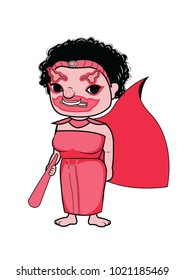 Vector illustration character design of Thai giant or Yak in pink color. Women giant with cape