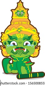 Vector illustration character design of Thai giant or Yak in green color with sadness attitude