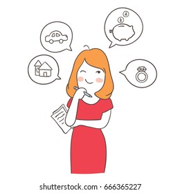 Vector illustration character design working woman planing for her life in the future.