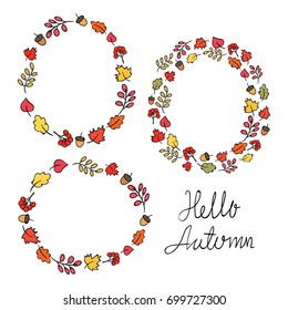 Vector illustration character design wreath frame for autumn season.Draw doodle style.