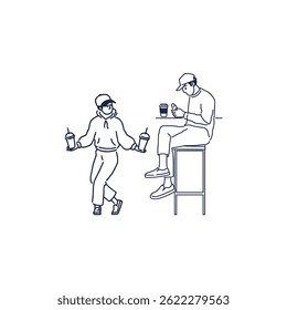 ilustração vetorial de um personagem bebendo café