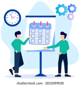 Vector illustration. character entrepreneurs create their work schedules. Develop plans and targets. Business chart design for scheduling tasks of the week - Vector - Vector.