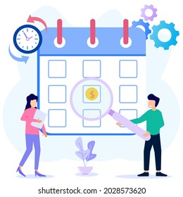 Vector illustration. character entrepreneurs create their work schedules. Develop plans and targets. Business chart design for scheduling tasks of the week - Vector - Vector.